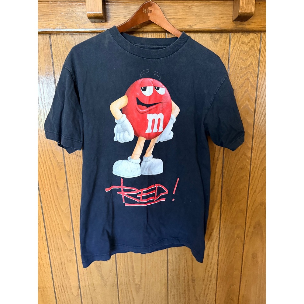 Vintage M&Ms Red Character Graphic T-Shirt Mens Faded Black Retro Candy Tee L